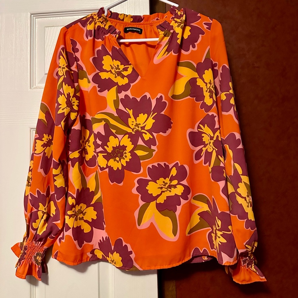 Mascomoda Vibrant Orange Floral Top